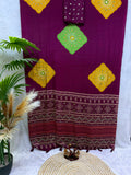 Soft Satin Crep with Beautiful Ajarakh print with Real mirror work and Latkan Saree