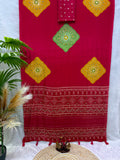 Soft Satin Crep with Beautiful Ajarakh print with Real mirror work and Latkan Saree