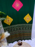 Soft Satin Crep with Beautiful Ajarakh print with Real mirror work and Latkan Saree