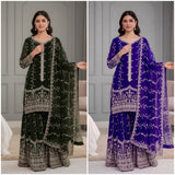 New Ready-made Fendy Silk And Heavy Embroidery Sequence Work Top-Bottom And Dupatta Set
