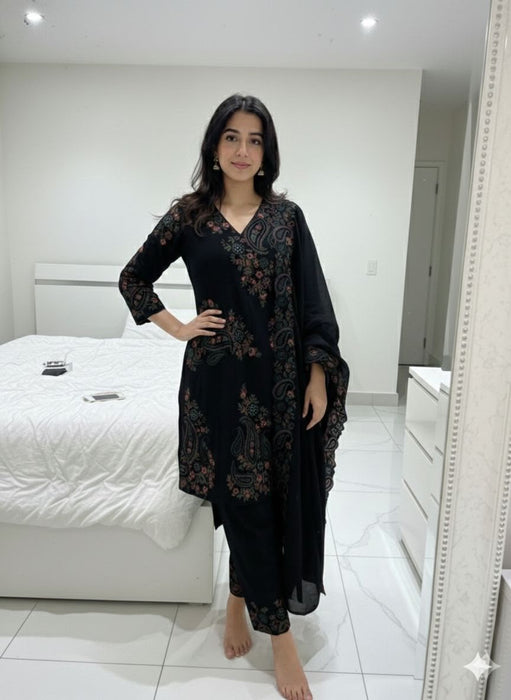 PARTY AND WEDDING DESIGNER WEAR EMBROIDERED TOP PLAZZO AND DUPATTA IN FENDY