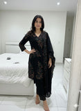 PARTY AND WEDDING DESIGNER WEAR EMBROIDERED TOP PLAZZO AND DUPATTA IN FENDY