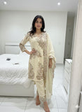 PARTY AND WEDDING DESIGNER WEAR EMBROIDERED TOP PLAZZO AND DUPATTA IN FENDY