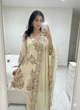 PARTY AND WEDDING DESIGNER WEAR EMBROIDERED TOP PLAZZO AND DUPATTA IN FENDY
