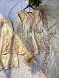 PARTY AND WEDDING DESIGNER WEAR EMBROIDERED TOP PLAZZO AND DUPATTA IN FENDY