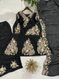 PARTY AND WEDDING DESIGNER WEAR EMBROIDERED TOP PLAZZO AND DUPATTA IN FENDY