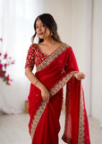 Soft Rangoli silk with Beautiful Sequence Embroidery Work border Saree