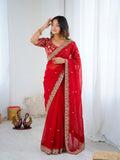 Soft Rangoli silk with Beautiful Sequence Embroidery Work border Saree