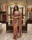 Premium Star Georgette with Beads & Real Mirror & Digital Print Work Saree