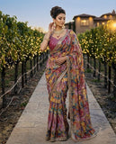 Premium Star Georgette with Beads & Real Mirror & Digital Print Work Saree