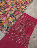 Premium Star Georgette with Beads & Real Mirror & Digital Print Work Saree