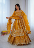 Crunchy Silk Heavy Embroidery Sequence Work Beautiful Top Lehenga Dupatta Set