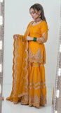 New Designer Party Wear Look Heavy Fandy Crush Material Top Sharara and Dupatta