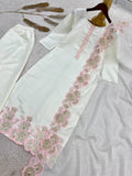 HEAVY ROMAN GLASS SILK BEAUTIFUL EMBROIDERY SEQUENCE WORK WITH CUT WORK SALWAR KAMEEZ