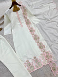 HEAVY ROMAN GLASS SILK BEAUTIFUL EMBROIDERY SEQUENCE WORK WITH CUT WORK SALWAR KAMEEZ