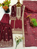 New Ready-made Fendy Silk And Heavy Embroidery Sequence Work Top-Bottom And Dupatta Set