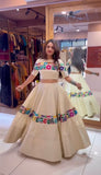 Pure Kora Cotton With Embroidery Gamthi Work With Riyal Mirror Hand Work Lehenga Choli