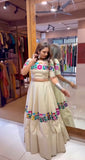 Pure Kora Cotton With Embroidery Gamthi Work With Riyal Mirror Hand Work Lehenga Choli