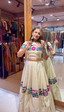 Pure Kora Cotton With Embroidery Gamthi Work With Riyal Mirror Hand Work Lehenga Choli