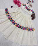 Pure Kora Cotton With Embroidery Gamthi Work With Riyal Mirror Hand Work Lehenga Choli