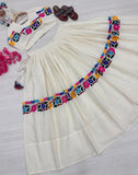 Pure Kora Cotton With Embroidery Gamthi Work With Riyal Mirror Hand Work Lehenga Choli