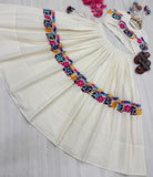 Pure Kora Cotton With Embroidery Gamthi Work With Riyal Mirror Hand Work Lehenga Choli