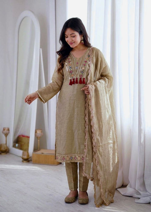 Premium Salsa Silk with Heavy Designer Embroidery & Sequence Work Salwar Kameez