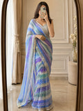 Premium Fendy Satin Silk Embellished With Beautiful Print And With Beautiful Sarowski Diamond Mirror Work Saree