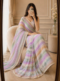 Premium Fendy Satin Silk Embellished With Beautiful Print And With Beautiful Sarowski Diamond Mirror Work Saree