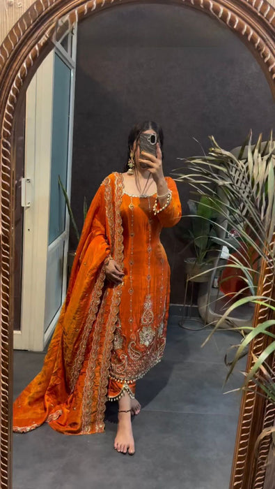 Fendy silk with Soft Micro Cotton Lining & Thread with Sequence Work Salwar Kameez