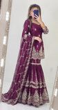 New Designer Party Wear Look Heavy Fandy Crush Material Top Sharara and Dupatta