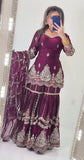 New Designer Party Wear Look Heavy Fandy Crush Material Top Sharara and Dupatta