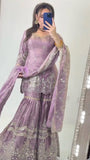 New Designer Party Wear Look Heavy Fandy Crush Material Top Sharara and Dupatta