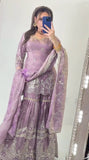 New Designer Party Wear Look Heavy Fandy Crush Material Top Sharara and Dupatta