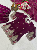 New Designer Party Wear Look Heavy Fandy Crush Material Top Sharara and Dupatta