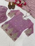 New Designer Party Wear Look Heavy Fandy Crush Material Top Sharara and Dupatta