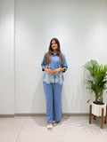 DESIGNER EMBROIDERED CORD SET IN COTTON DENIM