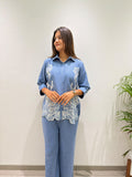 DESIGNER EMBROIDERED CORD SET IN COTTON DENIM