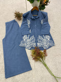 DESIGNER EMBROIDERED CORD SET IN COTTON DENIM