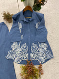 DESIGNER EMBROIDERED CORD SET IN COTTON DENIM