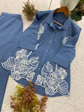 DESIGNER EMBROIDERED CORD SET IN COTTON DENIM