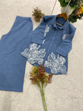 DESIGNER EMBROIDERED CORD SET IN COTTON DENIM