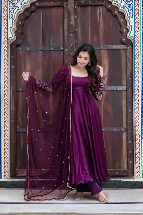 Exclusive Trending Designer Gown with Heavy sequence embroidery work Dupatta