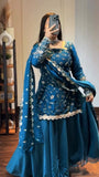 New Premium Quality With Embroidery Sequence Worked Top-Plazzo And Dupatta Set