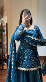 New Premium Quality With Embroidery Sequence Worked Top-Plazzo And Dupatta Set