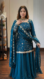 New Premium Quality With Embroidery Sequence Worked Top-Plazzo And Dupatta Set