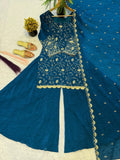 New Premium Quality With Embroidery Sequence Worked Top-Plazzo And Dupatta Set