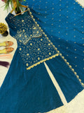 New Premium Quality With Embroidery Sequence Worked Top-Plazzo And Dupatta Set