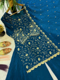 New Premium Quality With Embroidery Sequence Worked Top-Plazzo And Dupatta Set