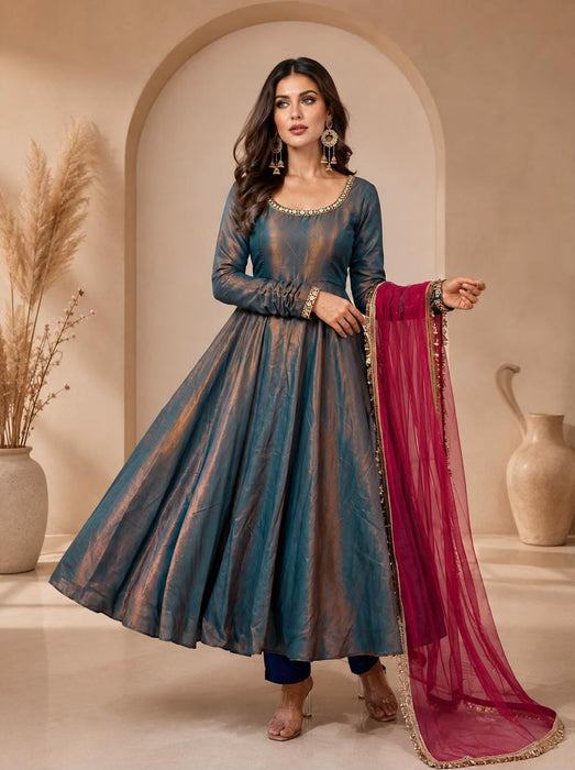 New Designer Fendy Silk Party Gown Pent & Dupatta Set